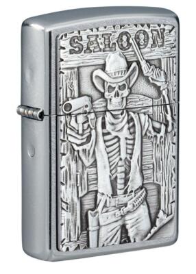 Zippo Windproof Emblem Lighter, Cowboy Saloon Skull with Gun