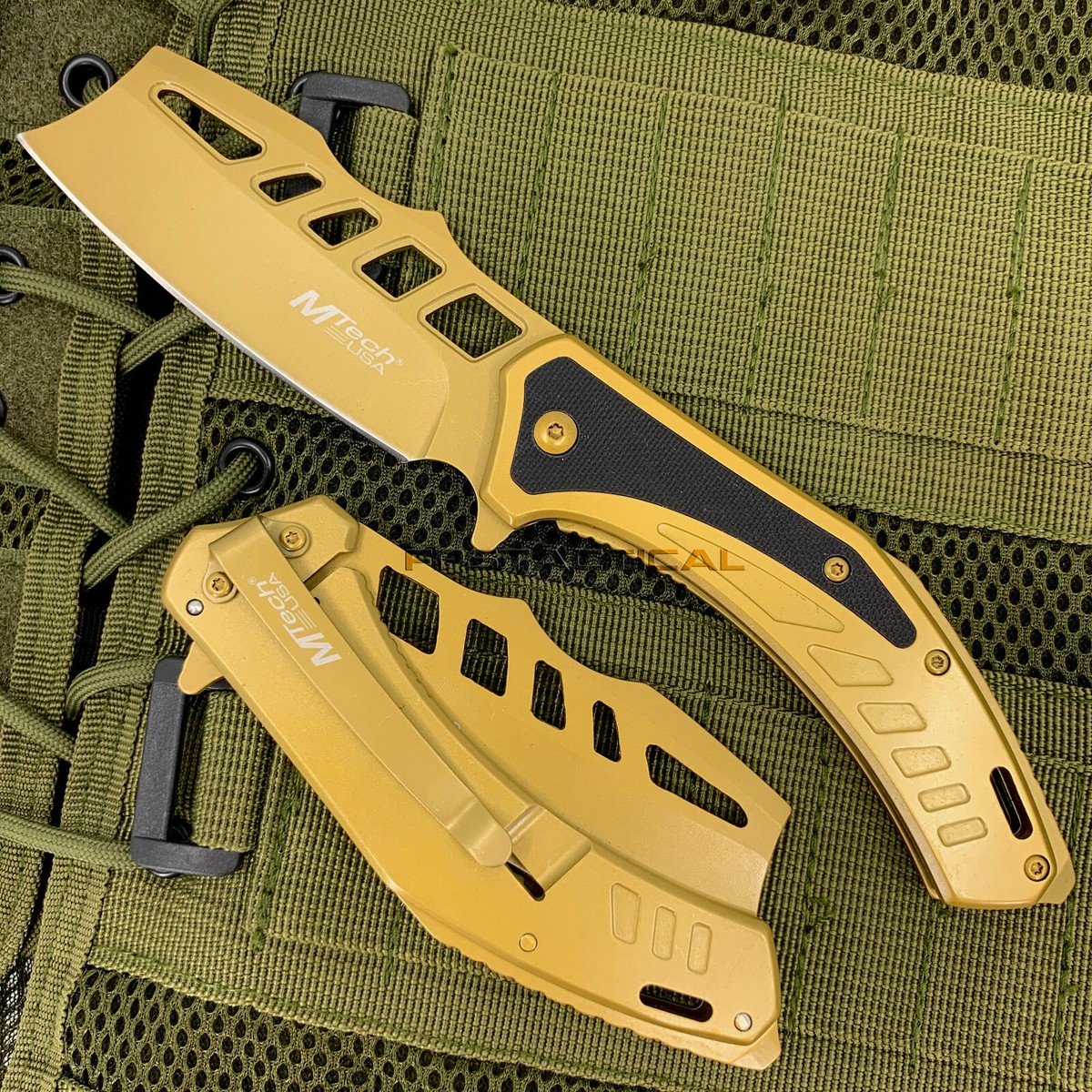 Mtech USA Gold / Black Cleaver Spring Assisted Pocket Knife