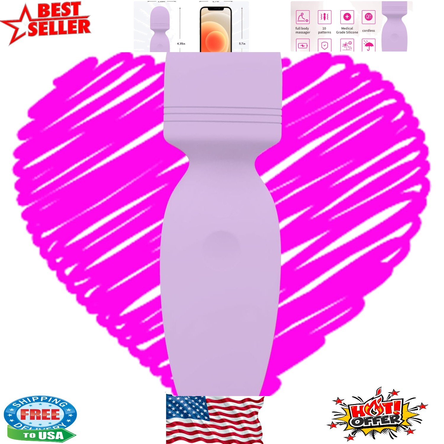 Rechargeable Mini Handheld Massager - 10 Vibration Modes for Ultimate Relaxation