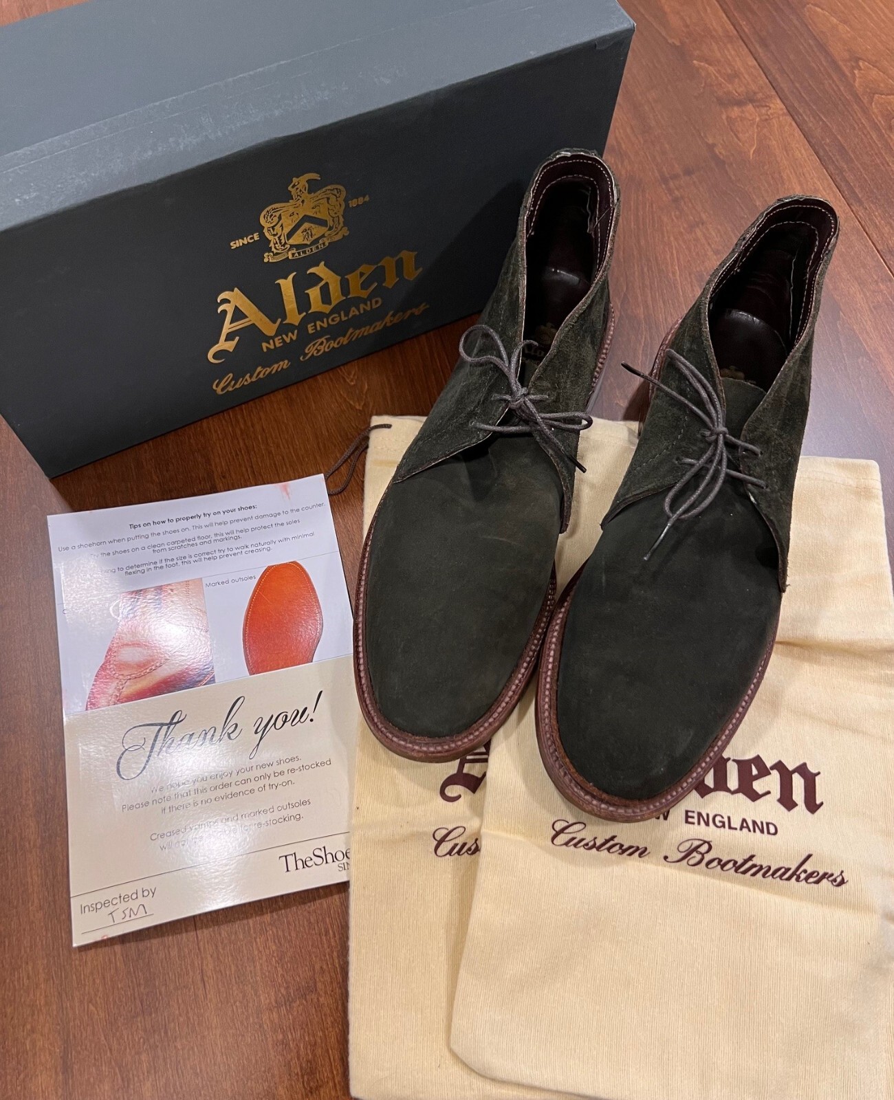 Alden Mens 14928 Chukka Boot Size 11D Dark Green Suede with Box and Shoe Bags eBay