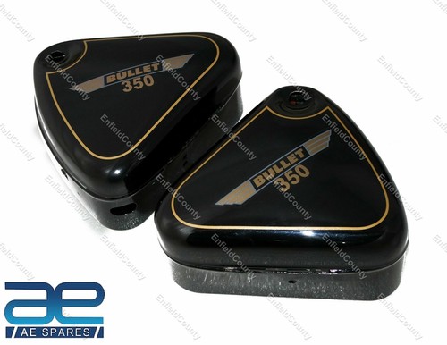 For Royal Enfield Bullet 350 Black Painted Curved Lid Steel Tool Boxes Pair ECs - Picture 4 of 16