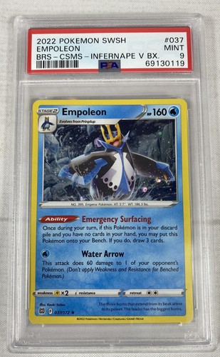 2022 Pokemon SWSH EMPOLEON Cosmos Holo PSA 9 neuwertig 037/172 Infernape V Box