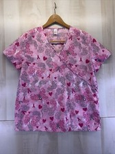 Just Be Womens Breast Cancer Awareness V Neck Short Sleeve Scrub Top Size L-6369
