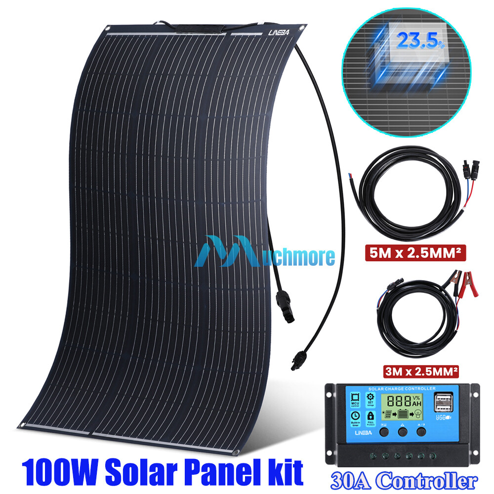 Mono Flexible Solar Panel 100W Watt w/ Controller for Campin