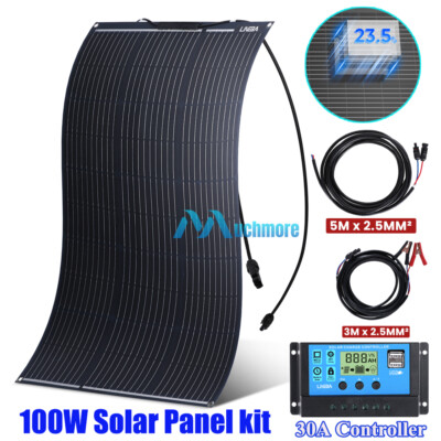 Mono Flexible Solar Panel 100W Watt w/ Controller for Camping Home Boat Rv Roof