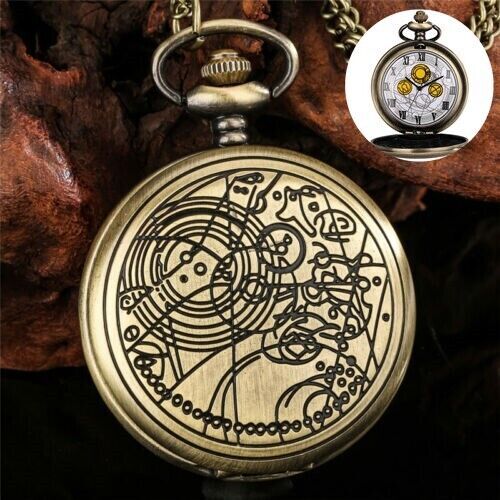 Vintage Dr Who Pocket Watch Necklace for Men and Women with Quartz Analog Movement