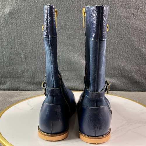 Janie & Jack Botas de Montar de Gamuza de Cuero Azul Marino para Niños Talla 13 Cremallera Ecuestre Dorada - Imagen 7 de 11