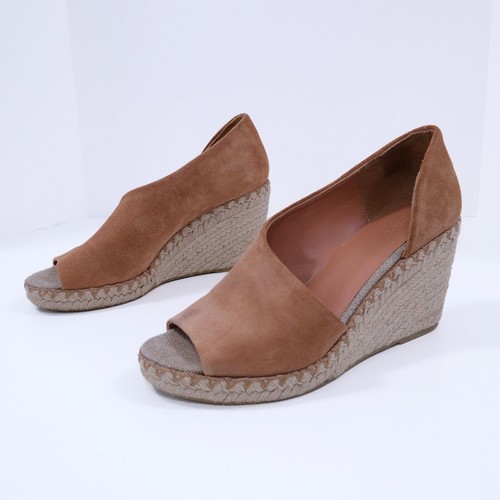 Vince Espadrille Wedge D'Orsay Sandals Sonora Womens 7M Tan Brown Suede Peep Toe - Picture 3 of 12