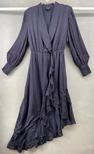Bardot Dress Womens Sz 6 Navy Aaliyah Midi Long Balloon Sleeve V-Neck Wrap