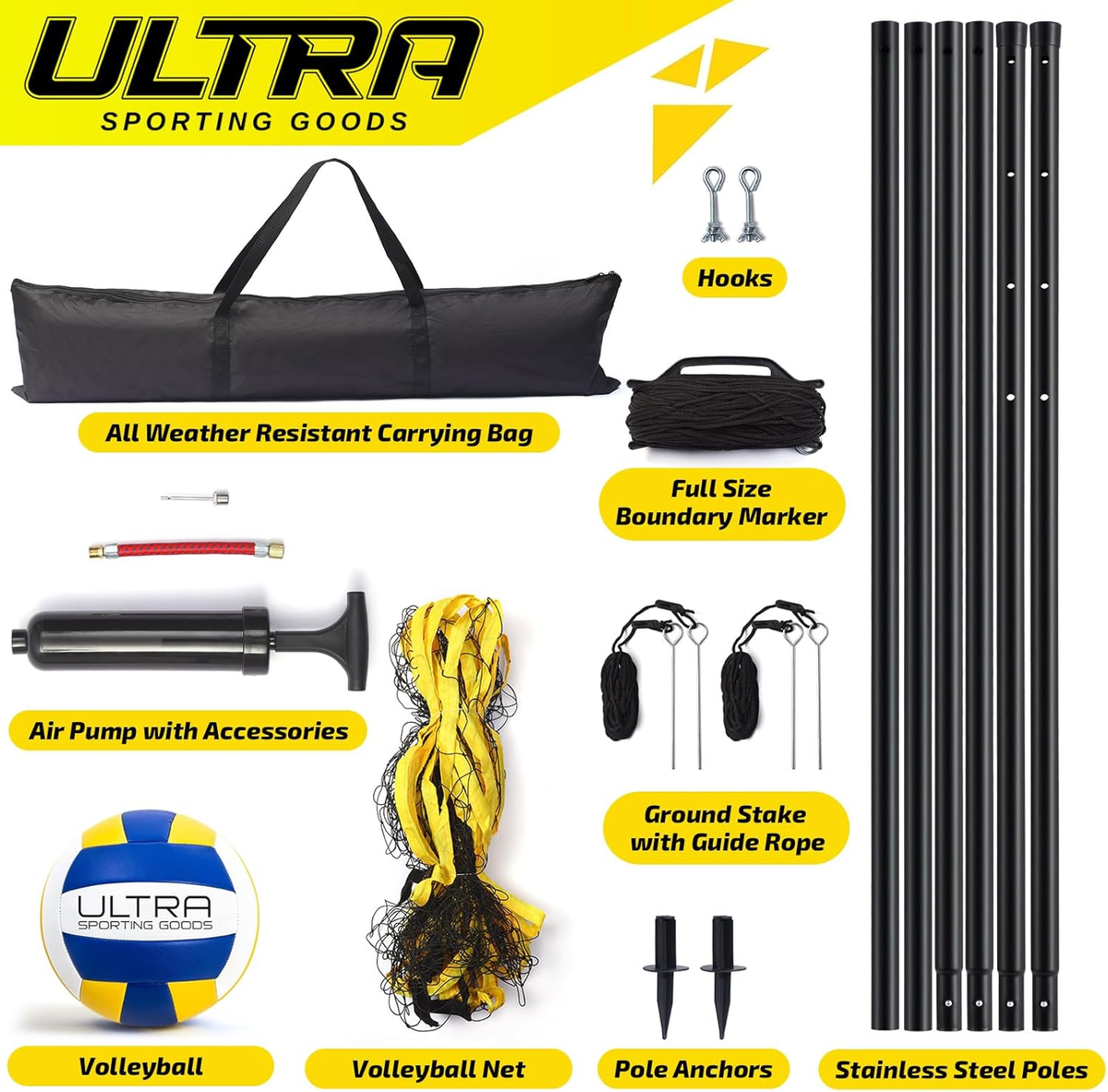 Volley Ball Complete Volleyball Set - 32x3 Foot Regulation Net With ...