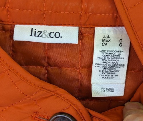 Liz and Co Women Jacket size L Vest Orange Quilted Tie Pockets Outdoors Fall - Picture 7 of 9