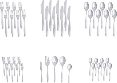 Amazon Basics 45-teiliges Edelstahl Satin Matt Besteck Besteck Set für 8