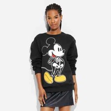 Disney Halloween Mickey Skeleton Graphic Sweatshirt - Black - WOMENS LARGE - NEW