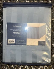 NEW/NIP-Croft & Barrow- Bedskirt-Full Damask Stripe Faded Denim 54x75-14 Drop