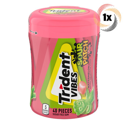 1x Bottle Trident Vibes Sour Patch Kids Watermelon Flavor Gum | 40 Pieces Each