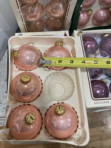 Lote de 35 piezas vintage de Navidad de Krebs rosa/oro rosa con coronas - Imagen 5 de 10