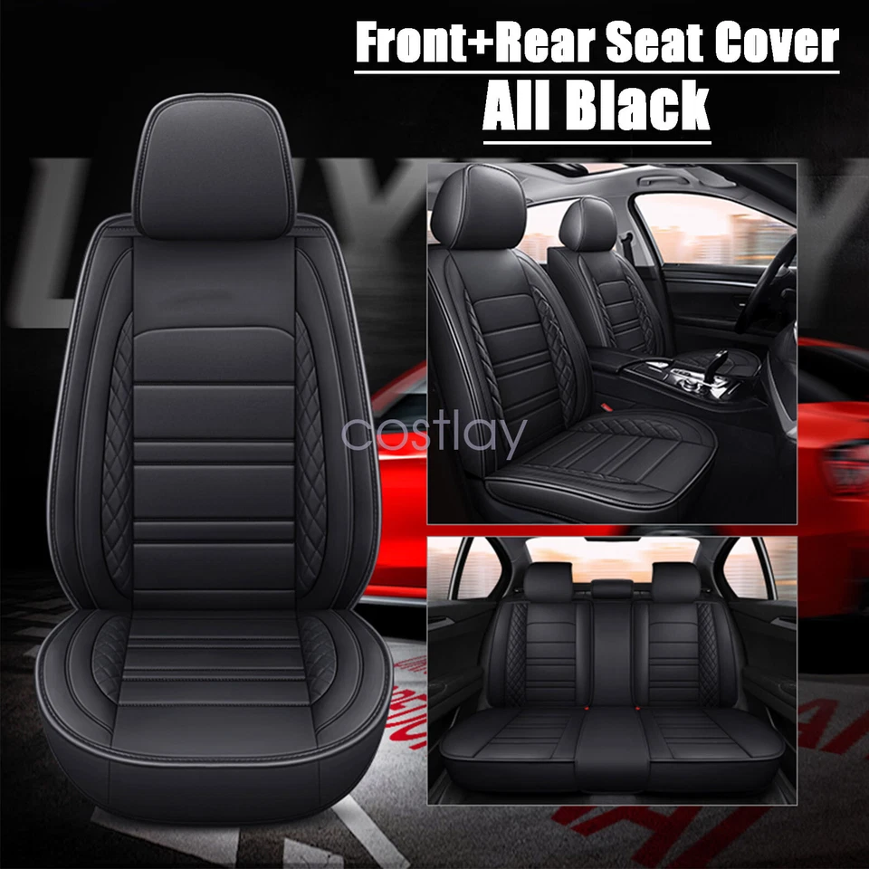 Juego completo de fundas de asiento de coche de cuero de lujo de 5 asientos protectores delanteros traseros para Nissan Foto 3 de 4