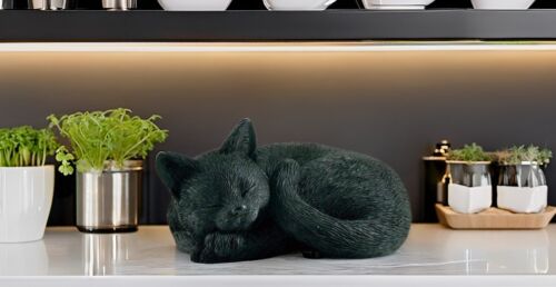 3" Sleeping Black Cat Curled Up Hand Painted Mini Figurine Statue Sculpture - Picture 4 of 10