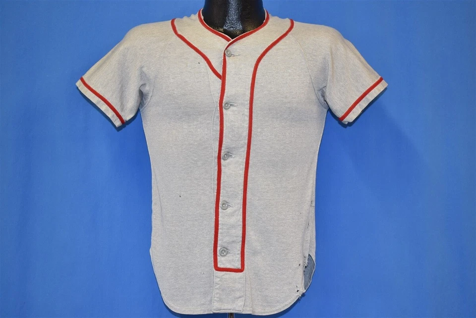 vtg 50s ERNIE ROSE FAB KNIT BASEBALL JERSEY #5 BUTTON GRAY RED SEATTLE t-shirt S - Image 2 of 4