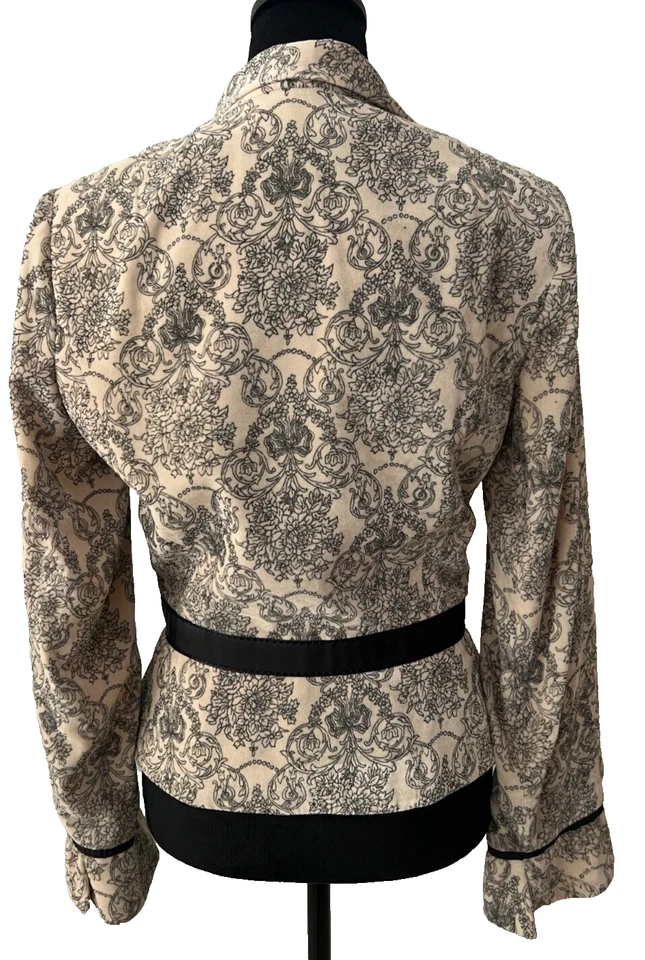 Chaqueta con cinturón Kay Unger con acento floral marfil talla 8 Foto 4 de 4