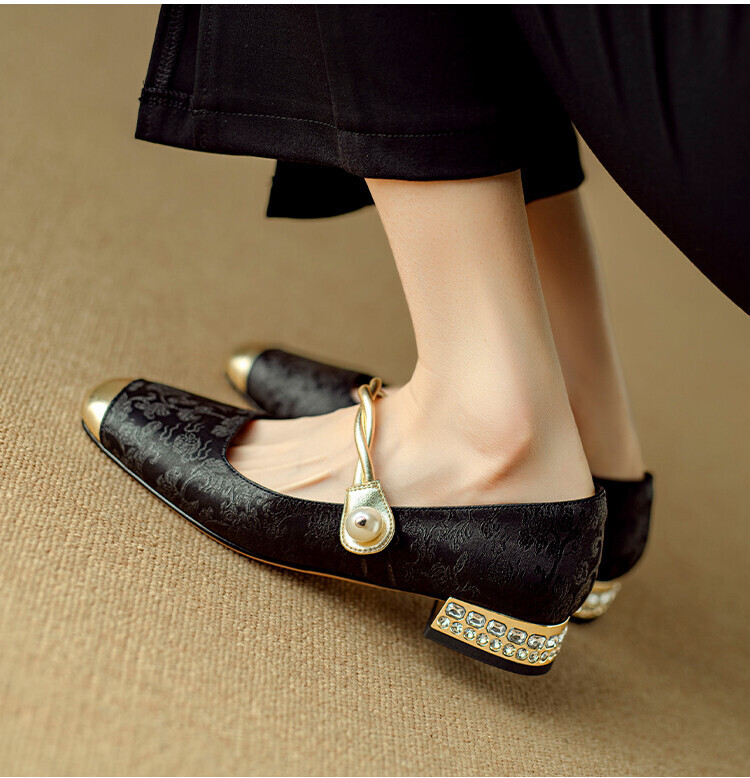 Spring Autumn Womens Square Toe Fashion Low Chunky Heel Mary Jane Sweet