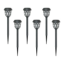 Set of 6 Solar Stake Lights Black Diamond Ground Spikes Garden Path Outdoor