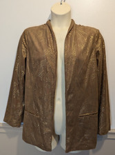 Chico's Brown Gold Studded Open Collared Lined Blazer Jacket Size 2 Polyester
