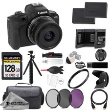 Canon EOS R100 Camera with 18-45mm Lens 128GB Ext Bat 3 PC Filter-Kit