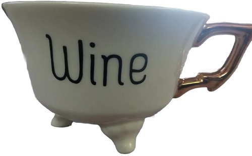 Fancy Footed Wine Glass, Tea Cup, or Coffee Mug + Gold Handle Novelty Cup