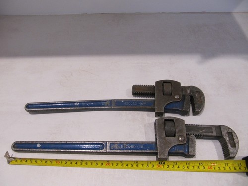 PAIR OF RECORD 18" STILLSONS MADE IN ENGLAND. PLUMBER ENGINEER FITTER
