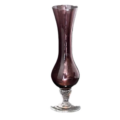 Vintage Amethyst Twisted Foot Bud Vase Taiwan ROC Hand Blown Glass Pre-1949 8 H