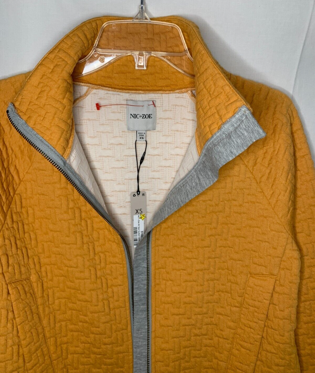 Nic + Zoe Jacket Collarless Mustard Quilted High Low Full Nic + Zoe Jacket Collarless Mustard Quilted High Low Full