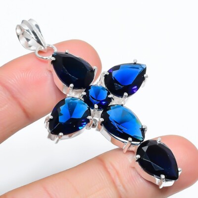 London Blautopas Edelstein handgefertigt 925 Sterlingsilber Schmuck Anhänger ...