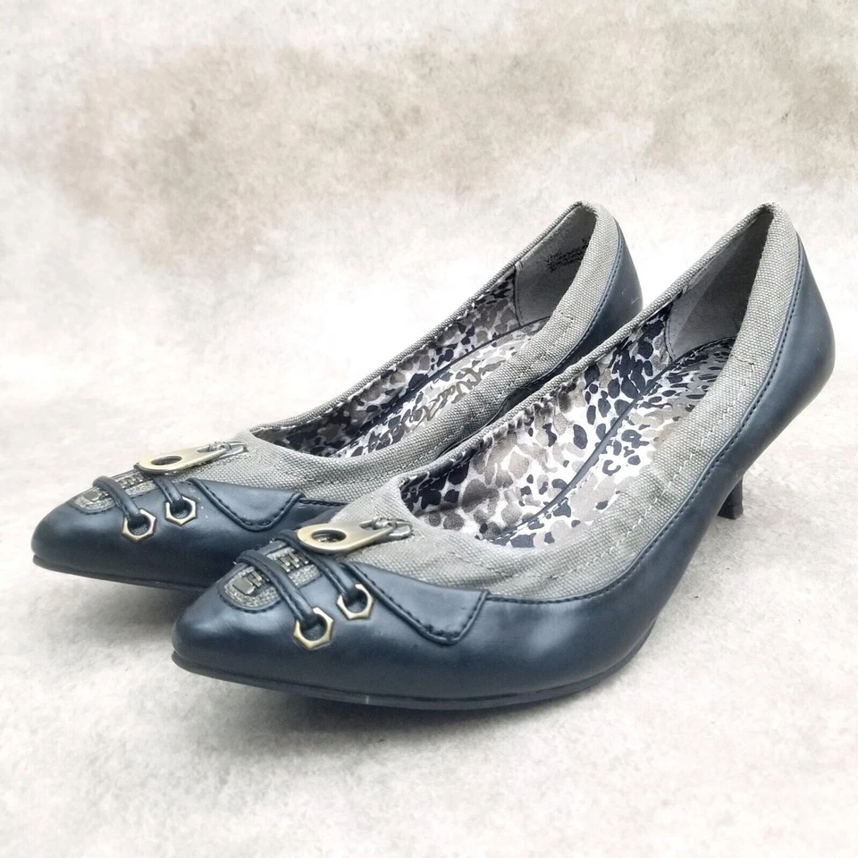 Zapatos de salón Kathy Van Zeeland para mujer VZHIL talla 6,5 gris negro sin cordones de tacón de gatito Foto 3 de 4