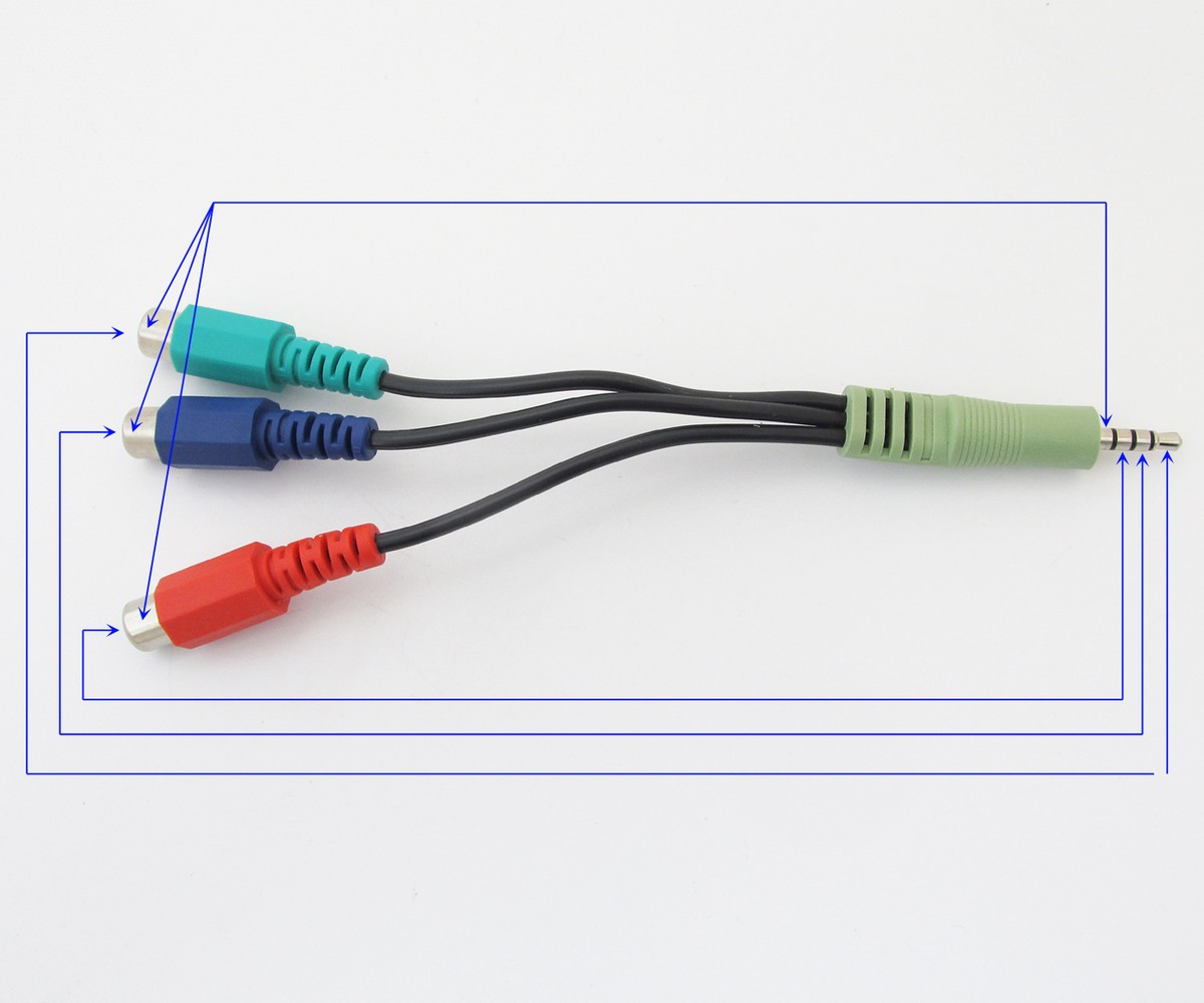 1pc Pole Audio Male Plug To RCA (Red/Blue/Green) Female