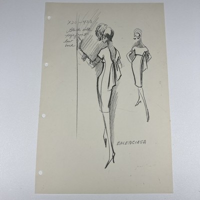 Balenciaga 1950's Vintage Fashion Art Design Original Print