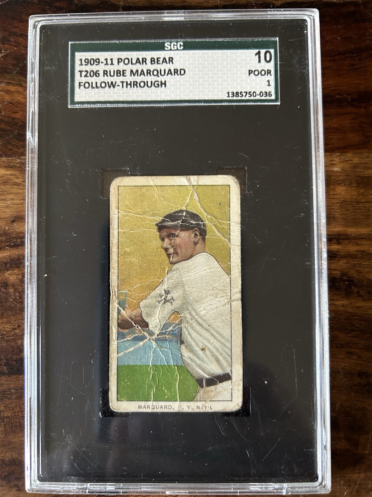 1909-11 T206 Rube Marquard Base Ball Subjects Back Follow Through (RC) SGC 1