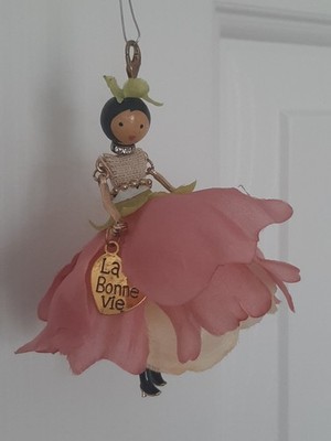 PINK PETAL Articulated LADY 4'' PURSE Charm ORNAMENT Gold HEART LA Bonne VIE