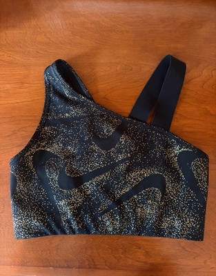 Nike One-Shoulder Asymmetric Sports Bra in Black with Gold Speckle medium