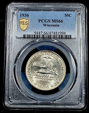 1936 - Wisconsin Half Dollar- 50C - PCGS MS66