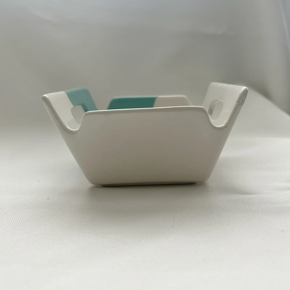 10 Strawberry Street Bowl Square Dish with Handles Teal / Turquoise + White - Image 4 of 4