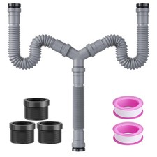 Double Sink Drain Kit - Flexible 1-1/2  1-1/4 P-Trap Plumbing Pipe for Kitch...
