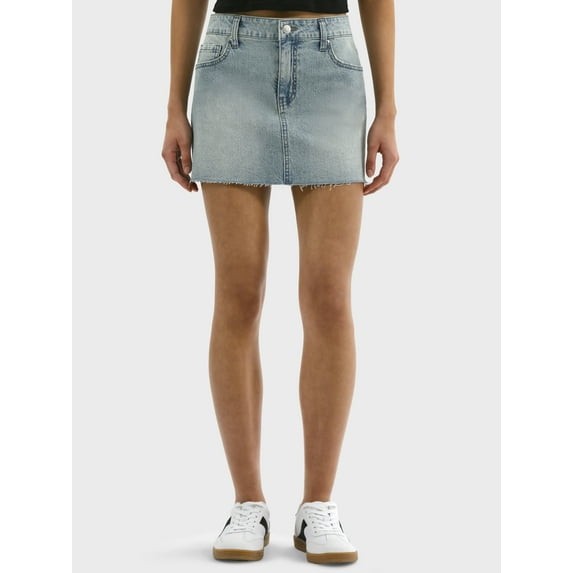 No Boundaries Junior Denim Mini Skirt Light Enzyme Size XS (0-2)