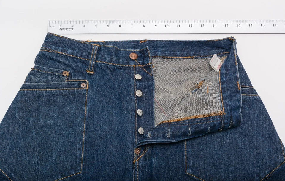 Pantalones de mezclilla EVISU corte espiral ribete blanco y negro charol gaviota 31x30 Foto 4 de 4