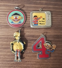 1980s Vintage Sesame Street Ernie/Big Bird Necklace Pendants Lot of 4 