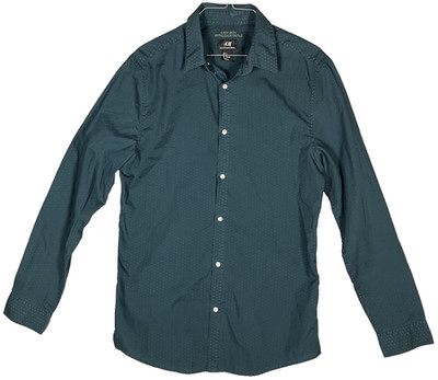 H&M Green Med. Easy Iron Slim Fit Polka Dot Long Sleeve Button-Down Shirt #3436