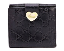 GUCCI Guccissima Wallet Bifold Card Purse Heart Leather Black Authentic 723