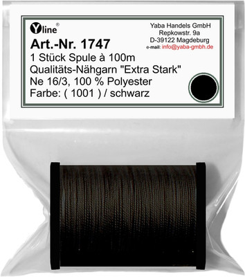 1 Stück Spule a. 100m Qualitäts - Nähgarn, Extra-Stark, Farb-Nr.1001 schwarz, Ne