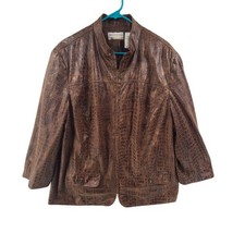 Alfred Dunner Women's Jacket Zip Up Lightweigt Textured Pattern Brown Size 20W