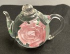Dynasty Gallery Art Glass Blown Teapot Paperweight Pink Rose — photo 1